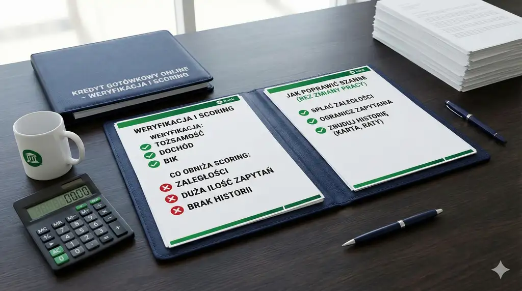 Kredyt gotówkowy online - jakie dane bank weryfikuje, co obniża scoring i jak poprawić szanse bez zmiany pracy